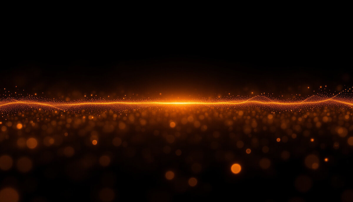 Abstrakte Lichtskulptur: eine kontinuierlich pulsierende Signallinie in Bernsteinlicht — Sinnbild für Foresight Pulse